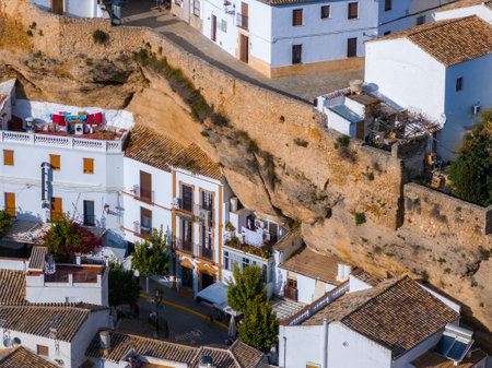 Aerial View of Setenil de las Bodegas with Rock Integrated Architectureの写真素材