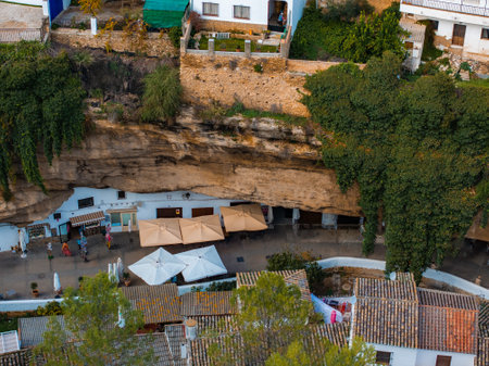 Aerial View of Setenil de las Bodegas with Rock Overhangs in Spainの写真素材