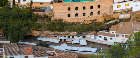 Aerial View of Setenil de las Bodegas with Rock Integrated Architectureの写真素材