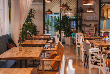 Marrakech Style Boutique Hotel Restaurant Interior with Copper Lightingの写真素材