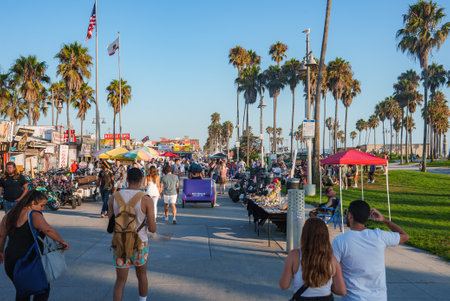 Lively Scene at Venice Beach Boardwalk in Los Angeles, California