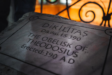 Marble Plaque of the Obelisk of Theodosius in Istanbul, Turkey