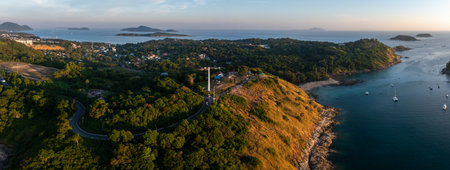 Aerial View of Naiharn Beach and Wind Turbine in Phuket, Thailand