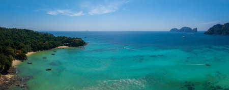 Aerial View of Turquoise Waters and Limestone Cliffs in Phi Phi Islands