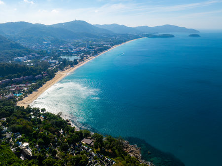 Aerial View of Phukets Coastline with Big Buddha in the Distanceの写真素材