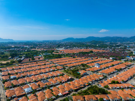 Aerial View of Residential Area with Orange Tiled Roofs in Phuketの写真素材