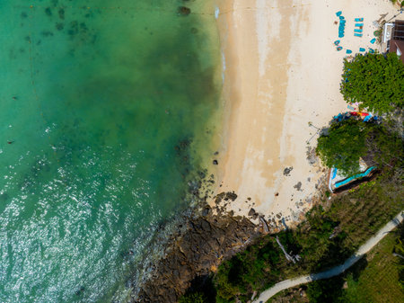 Aerial View of Serene Beach with Turquoise Waters in Thailandの写真素材