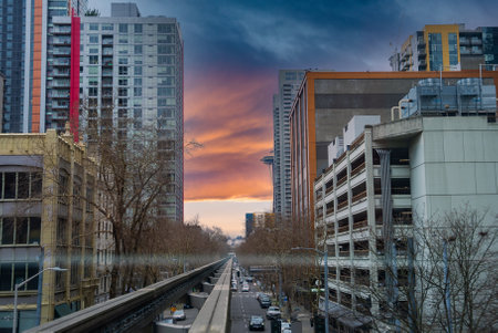 Seattle Cityscape at Sunsetの写真素材