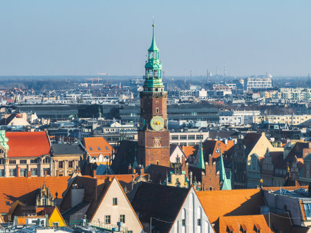 Aerial View of Wroclaw with Old Town Hall Tower in the Center