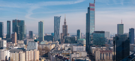 Aerial View of Warsaw Skyline with Palace of Culture and Scienceの写真素材
