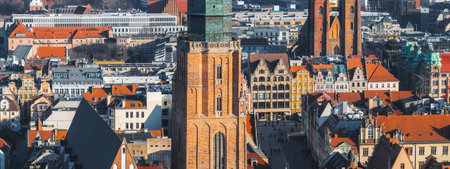 Aerial View of Wroclaw Featuring St. Elizabeths Church and Old Town