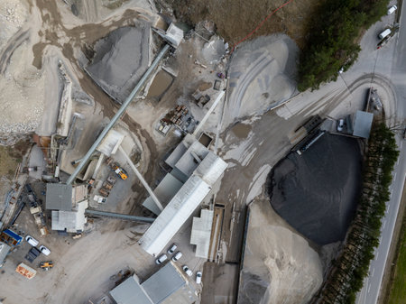 Aerial View of Construction Site in the Austrian Alps with Machinery