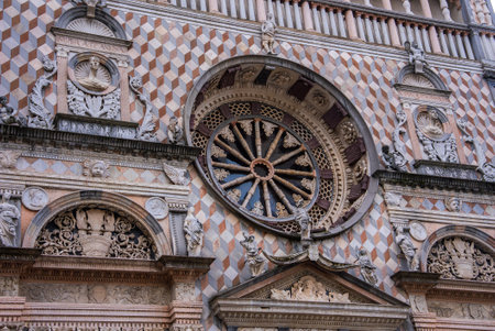Facade of Colleoni Chapel with Marble Patterns in Bergamo, Italy