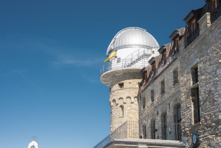 Gornergrat Observatory and Chapel on Alpine Ridge in Zermatt, Switzerlandの写真素材