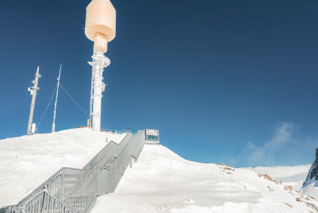 Snowy Hill with Orange Dome in Zermatt, Switzerlandの写真素材