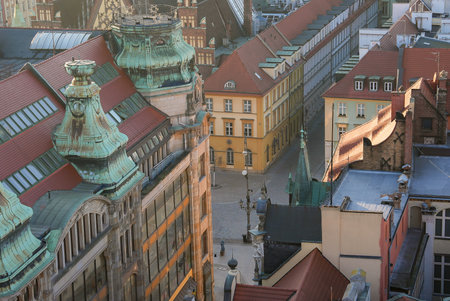 Historic Building with Green Copper Rooftops in Wroclaw Old Town