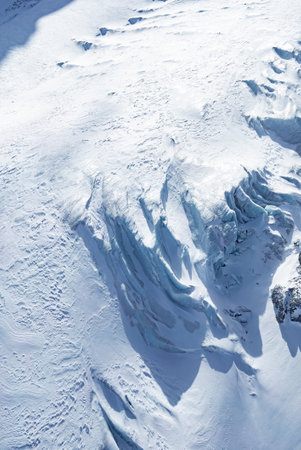 Aerial View of Glacier with Crevasses Near Zermatt, Switzerlandの写真素材