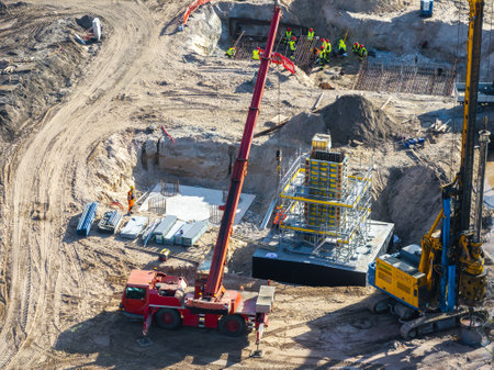 Construction Site with Crane and Drilling Machine in Riga, Latvia