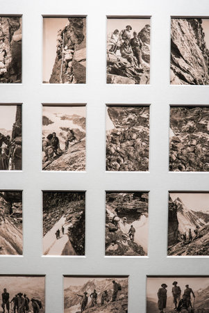 Archival Grid of Vintage Alpine Mountaineering Photographsの写真素材