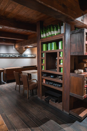 Rustic Interior of Luxury Alpine Hotel with Wooden Design Elements