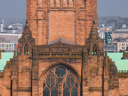 Aerial View of Liverpool Cathedral and Surrounding Cityscapeの写真素材