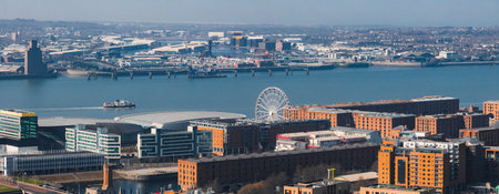 Aerial View of Liverpool with River Mersey and Albert Dock