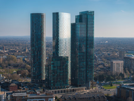 Aerial View of City Center with Modern Skyscrapers