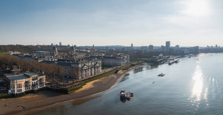 Aerial View of Greenwich and Old Royal Naval College in Londonの写真素材