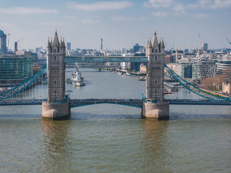 Tower Bridge Spanning the River Thames with London Cityscapeの写真素材