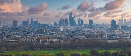 Aerial View of London Skyline with Shard and Gherkin Buildingsの写真素材