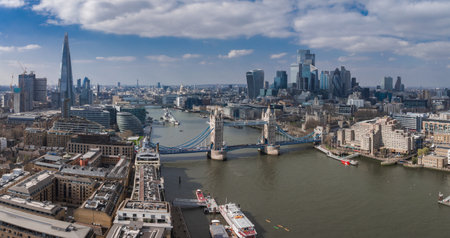 Aerial View of Tower Bridge and London Skyline with The Shardの写真素材