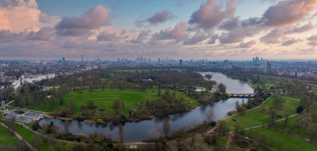 Aerial View of Hyde Park and London Skyline with The Shardの写真素材
