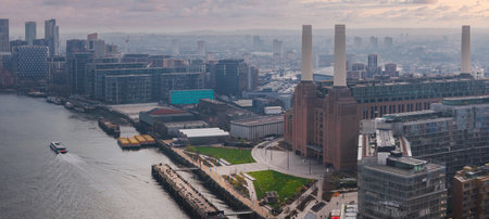 Aerial View of Battersea Power Station and Surrounding London Areaの写真素材