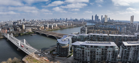 Aerial View of London with Albert Bridge and Battersea Power Station