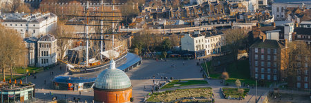 Aerial View of Greenwich Featuring Cutty Sark and Foot Tunnel Dome