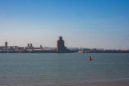 Waterfront View of Liverpool with River Mersey and Landmarksの写真素材