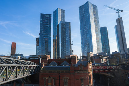 Manchester Cityscape with Deansgate Square and Victorian Building