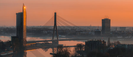 Sunrise Over Rigas Old Town with Vansu Bridge