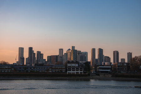 Canary Wharf Skyline at Sunset with One Canada Square in London
