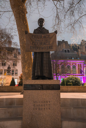 Statue of Millicent Garrett Fawcett in Parliament Square, Londonの写真素材