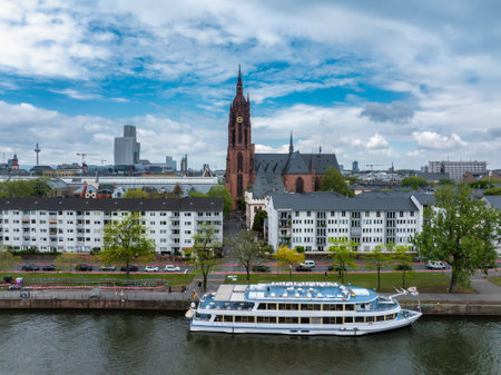 Aerial View of Frankfurt City Skyline with River Sceneの写真素材