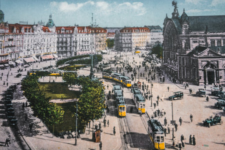 Frankfurt Central Station and Surrounding Square, Early 20th Centuryの写真素材