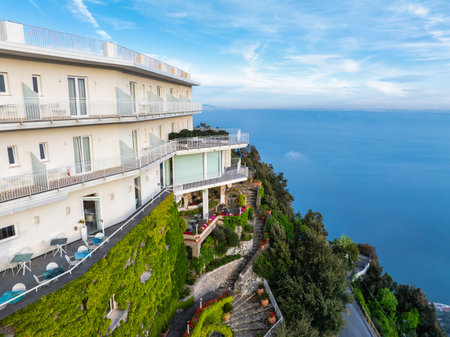 Luxurious Hotel on Cliffside Overlooking Tyrrhenian Sea in Amalfiの写真素材