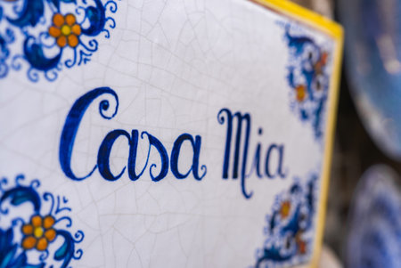 Decorative Ceramic Tile with Casa Mia Script in Ravello, Italyの写真素材