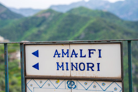 Ceramic Sign Pointing to Amalfi and Minori on the Amalfi Coast