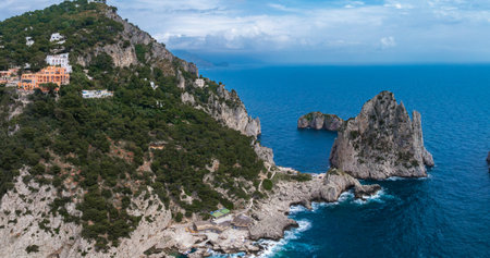 Faraglioni Rock Formations and Coastline of Capri Island, Italyの写真素材
