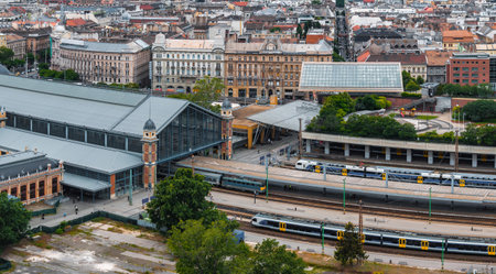 Aerial View of Historic Train Station in Budapest, Hungaryの写真素材