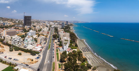 Aerial View of Limassol Cityscape and Mediterranean Coastlineの写真素材
