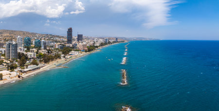 Aerial View of Limassols Urban Skyline and Mediterranean Coastlineの写真素材