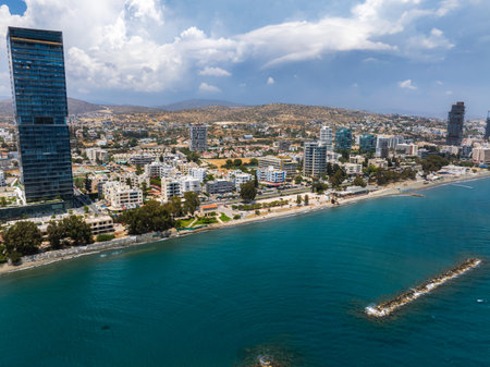 Aerial View of Limassol Cityscape and Mediterranean Coastline in Cyprusの写真素材